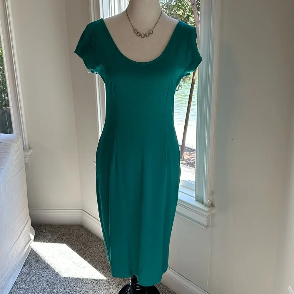 The Vanity Room Knit Dress, Zipper Back Detail, Jade Green, Medium, EUC